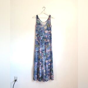 NWT Peruvian Connection Blue Poppy Watercolor Floral Tiered Maxi Dress Size XS